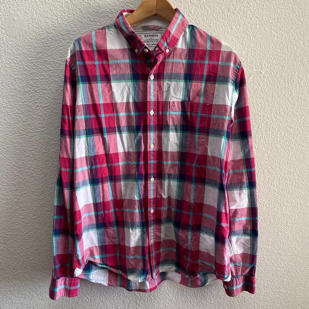 Express Soft Wash Button Down Shirt XL Plaid Work Casual Multi-Color